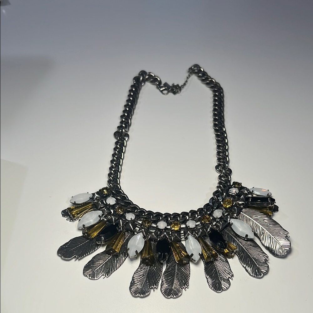 Elegant Silver and Black Feather Necklace